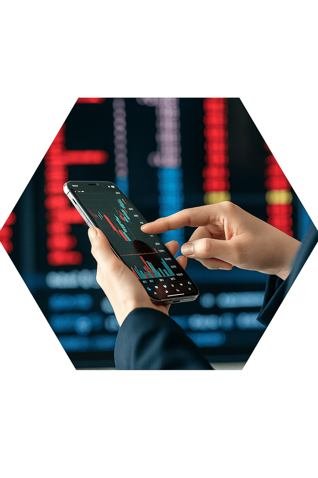 Colleagues collaborating in front of market data screens