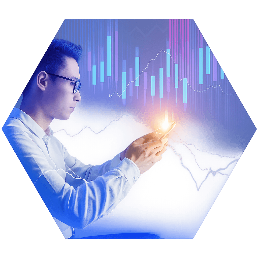 Colleagues collaborating in front of market data screens